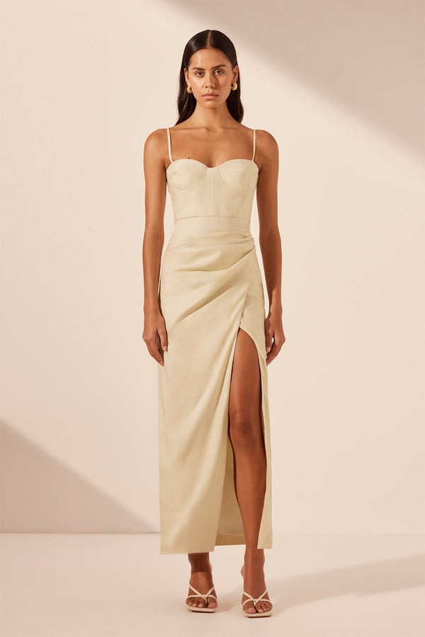 kasbah bustier draped maxi dress - oyster