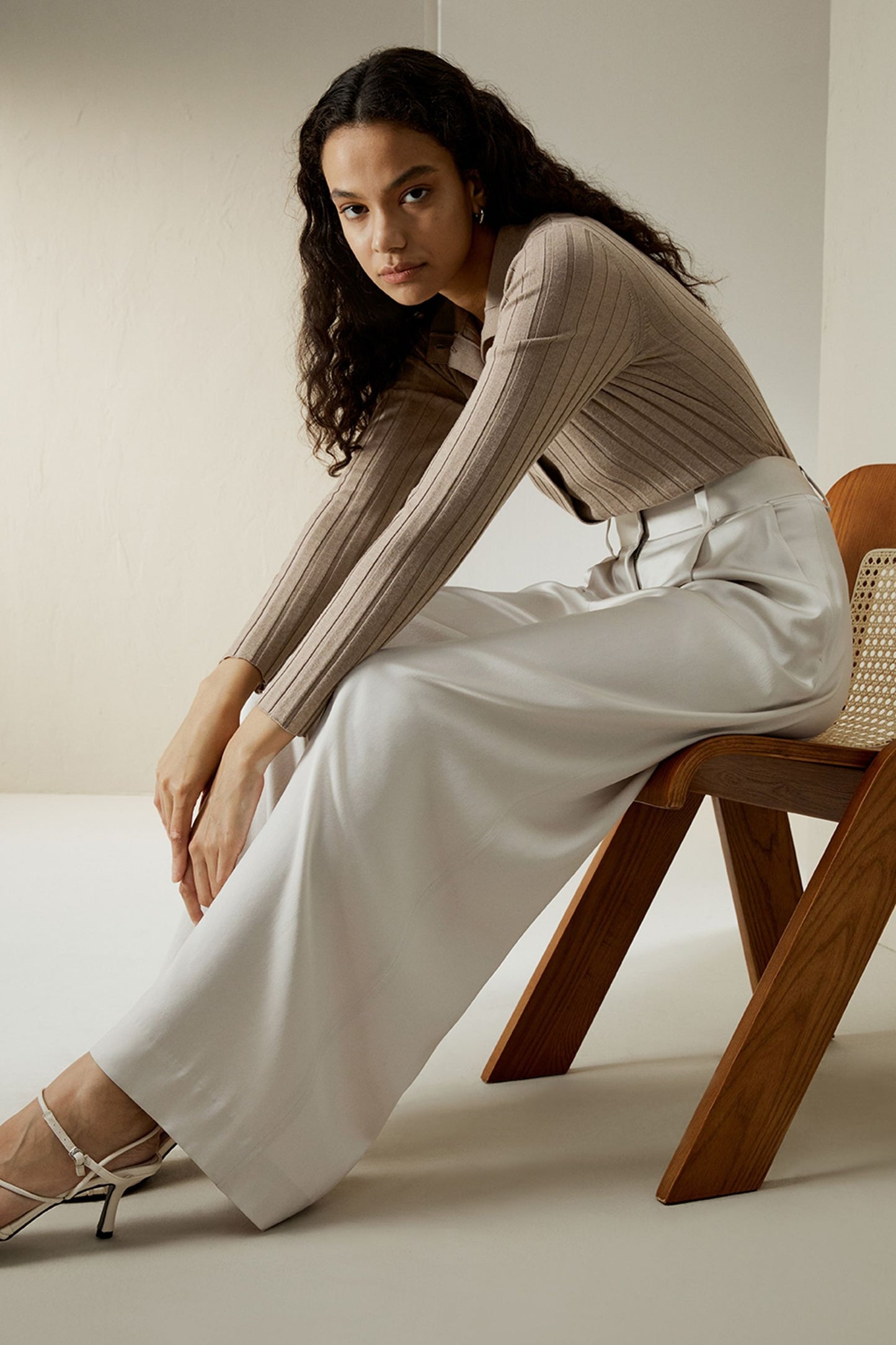 High-Waisted Wide Leg Dense Silk Pants