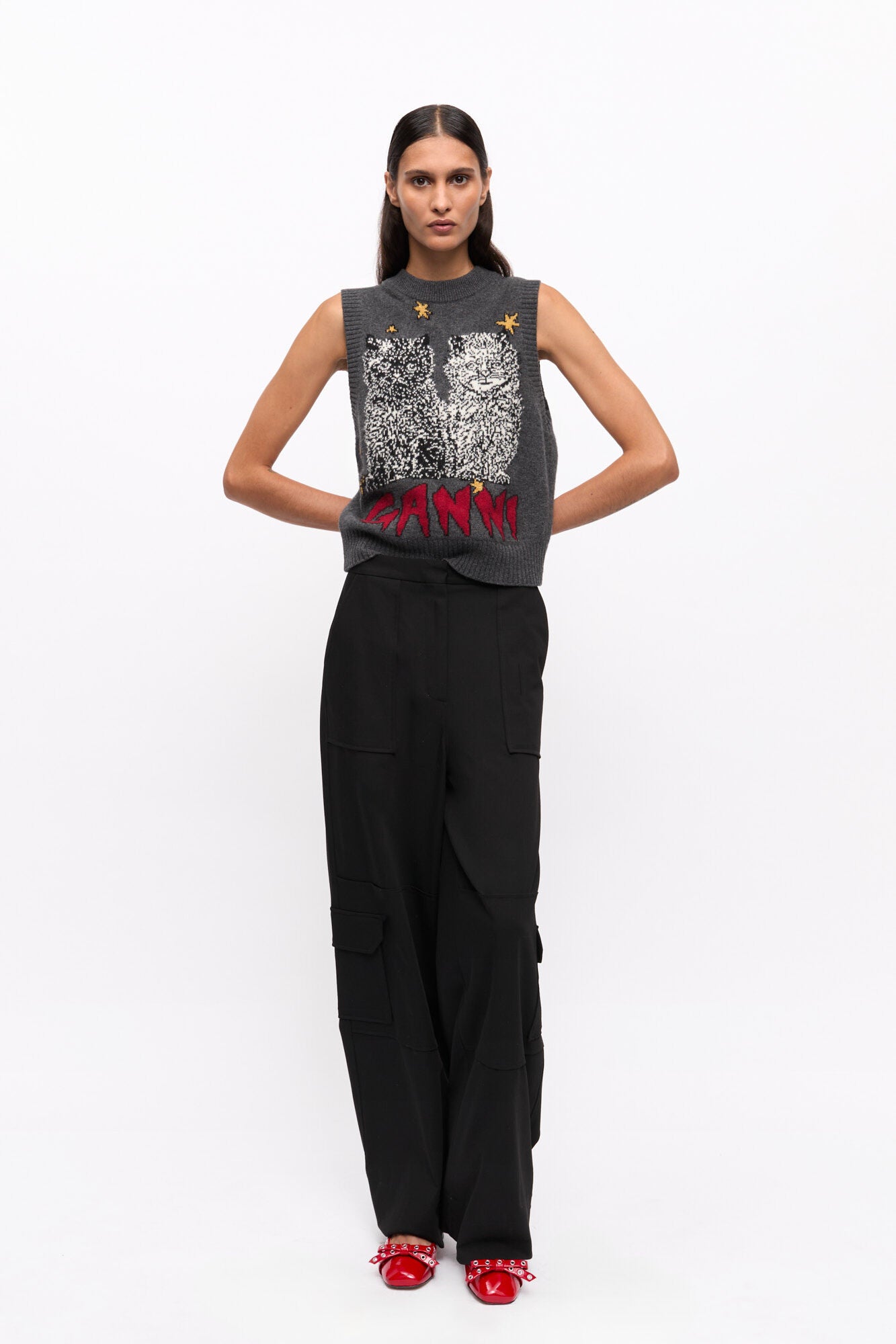 Black Twill Suiting Cargo Pants