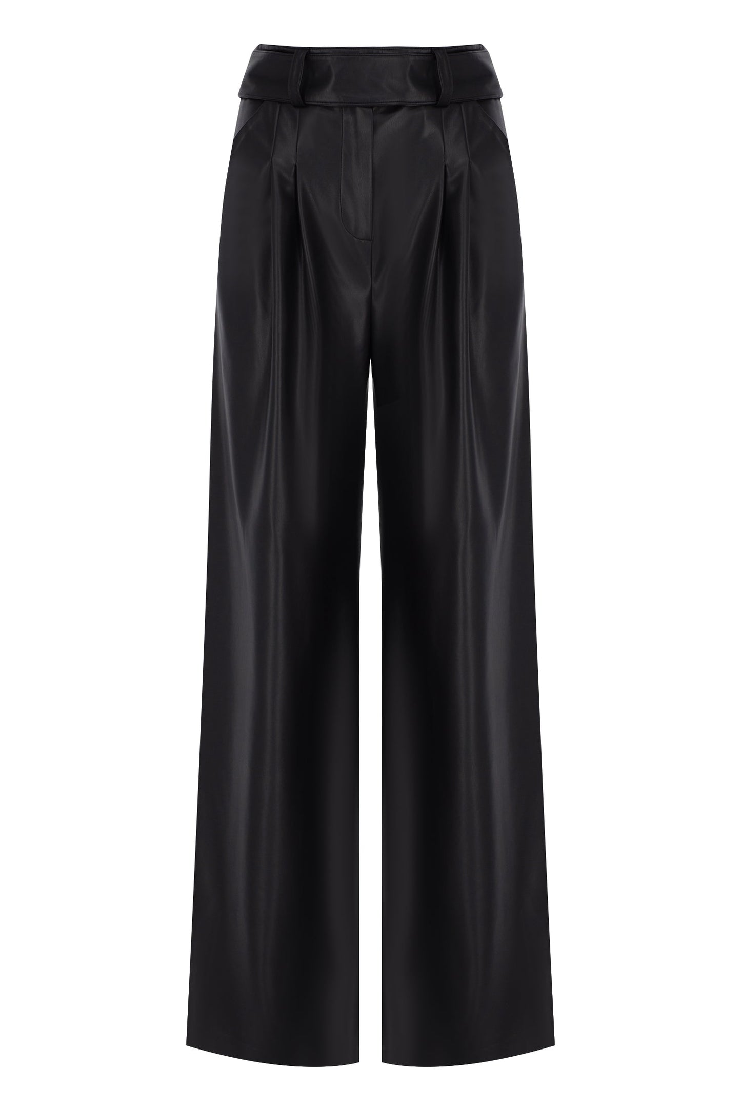 Black Vegan Leather Waist-Tie Detailed Pant
