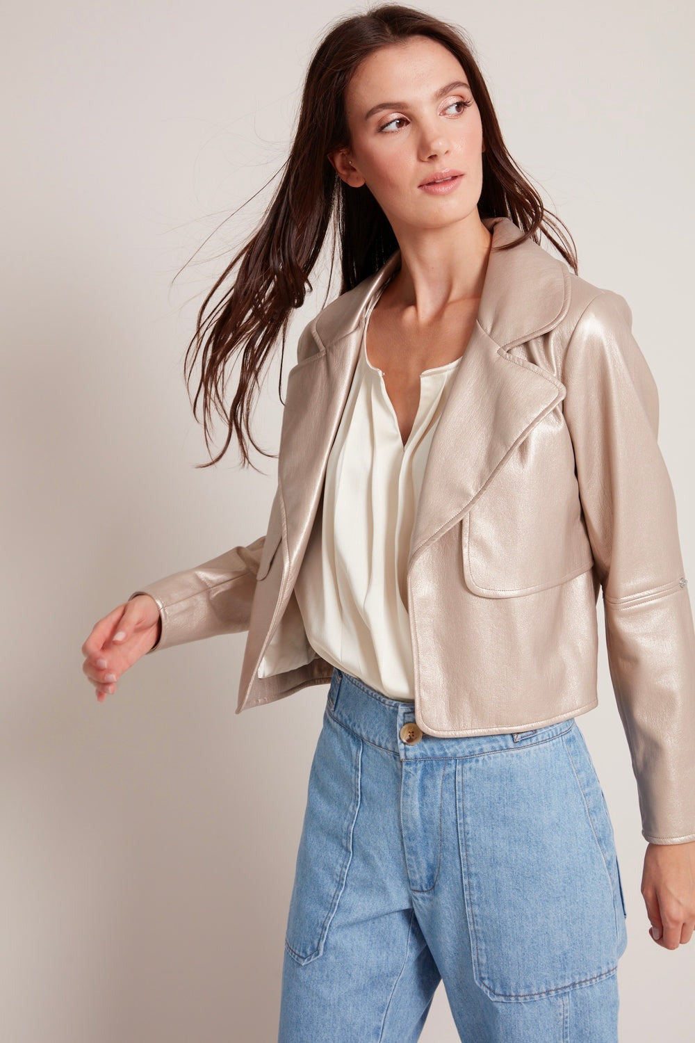 Ninon short vegan leather open front jacket