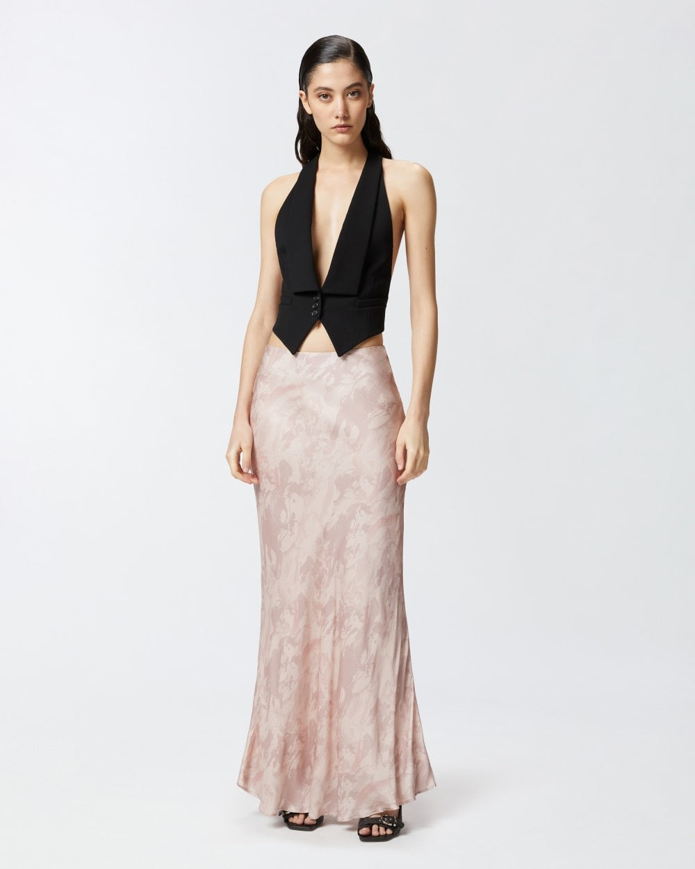 Glossy Long Skirt with Horse Print