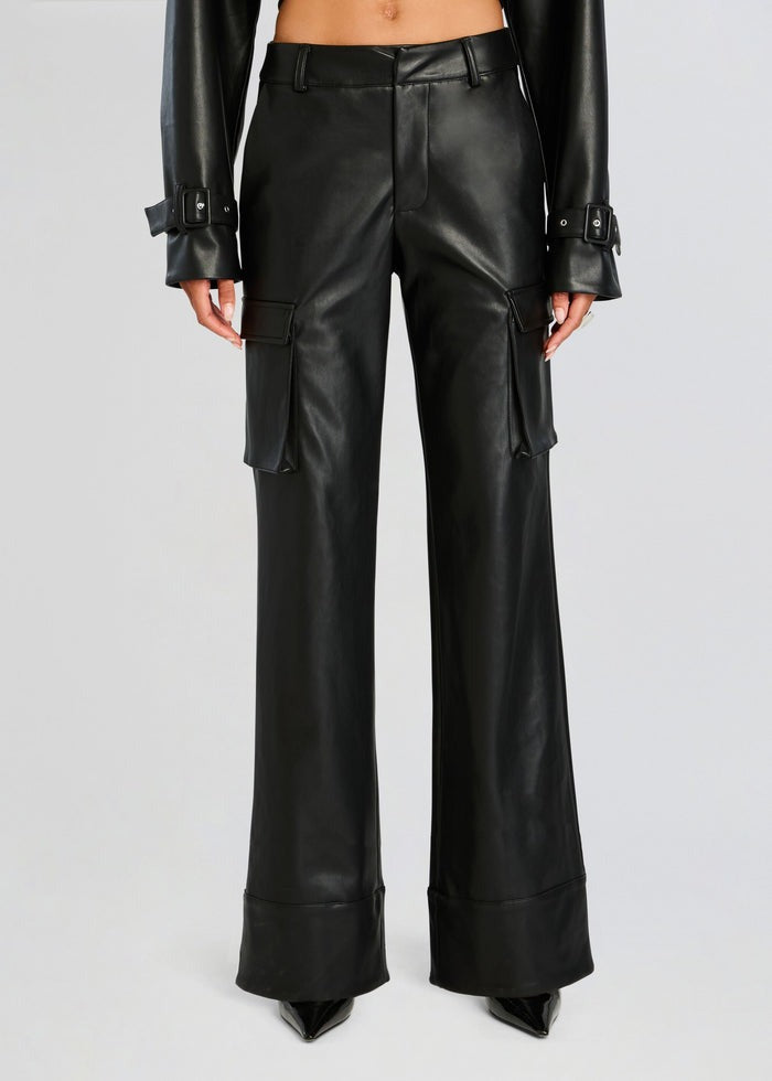 Fifer Vegan Leather Mid Rise Cargo Pant