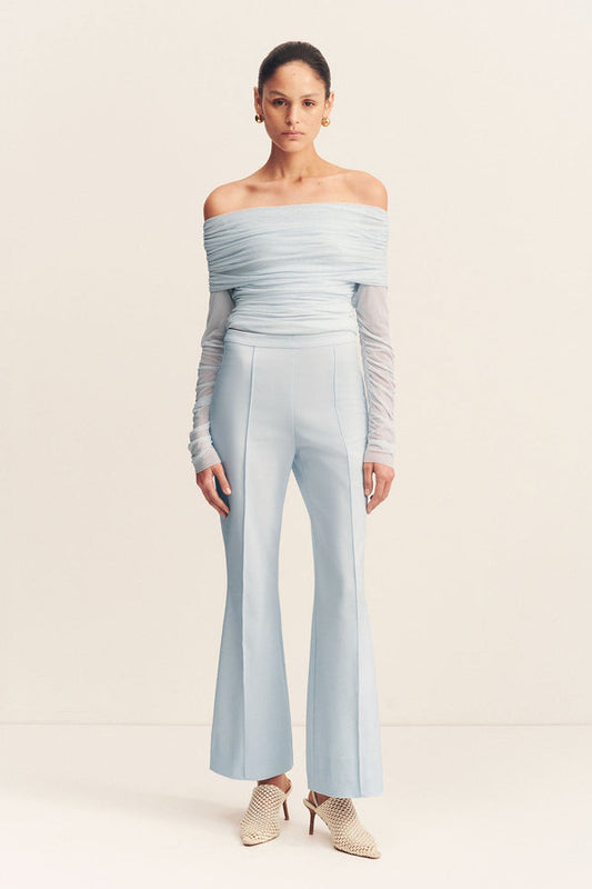 Mira long sleeve off shoulder top - sky