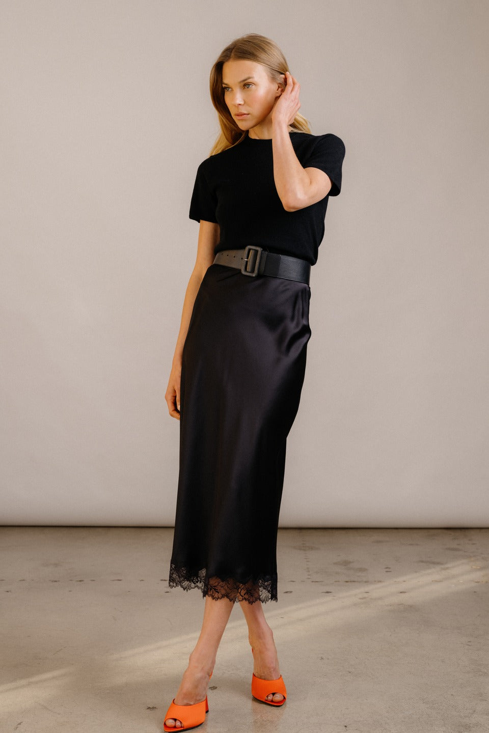 Miranda Lace Trim Silk Skirt