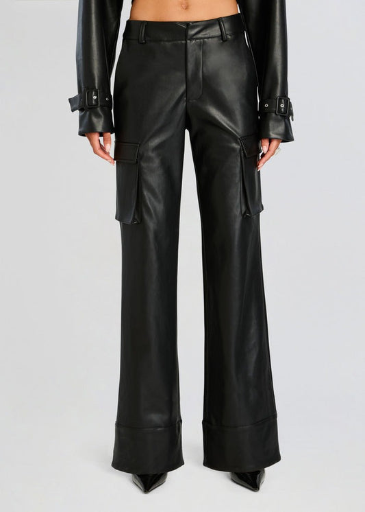 Fifer Vegan Leather Mid Rise Cargo Pant